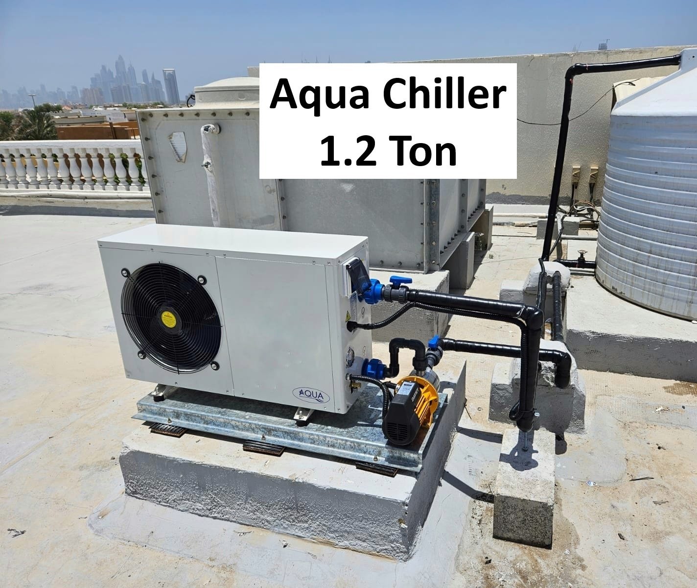 AQUA roof tank chiller installed on rooftop water tank in Muscat
