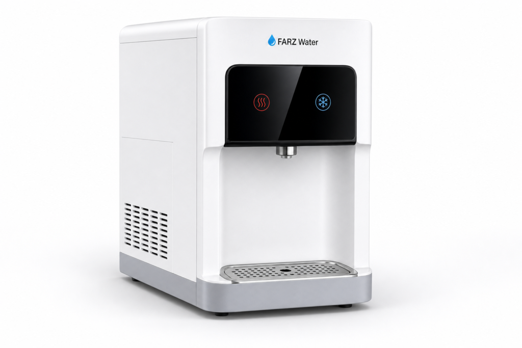 Countertop RO Water Cooler Dispenser Oman Muscat by Farz Water with hot and cold touch panel