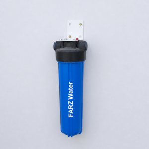 Whole-House Jumbo Sediment Filter by FARZ Water Oman - wall-mounted blue filter housing