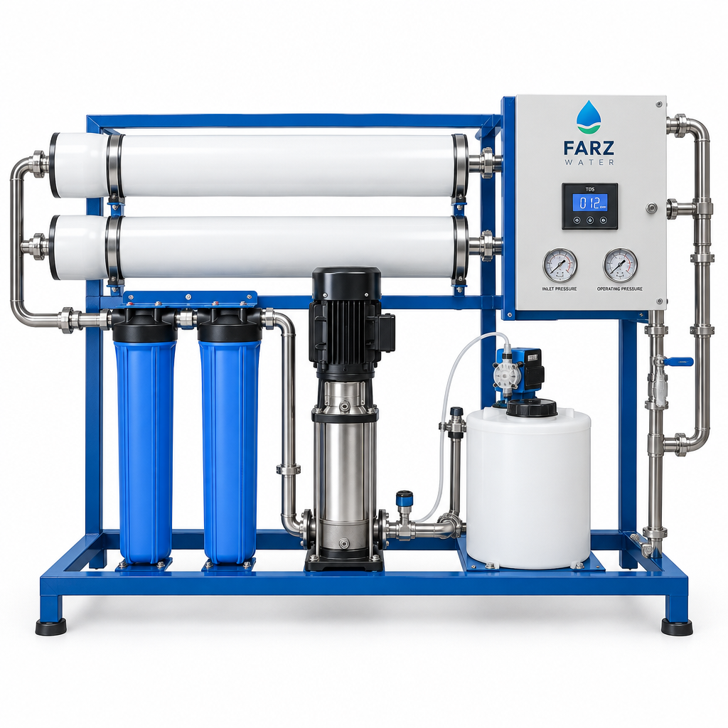 Commercial RO Plant 250-500 LPH skid-mounted reverse osmosis system from FARZ Water Oman