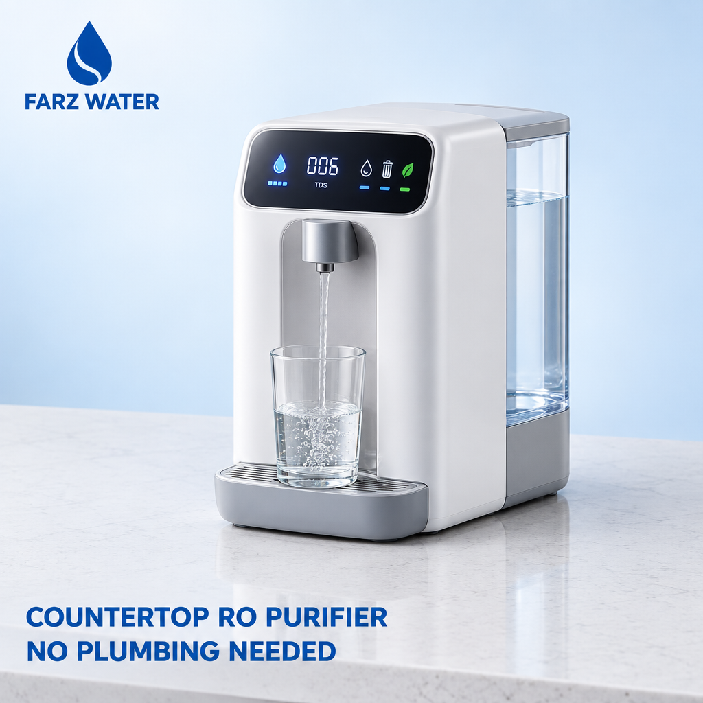 Countertop RO purifier Oman - benchtop reverse osmosis unit needing no plumbing from FARZ Water