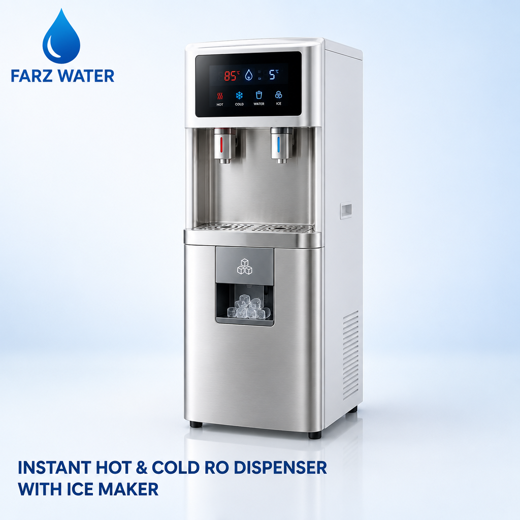 Hot and cold water dispenser Oman with built-in RO and ice maker by FARZ Water