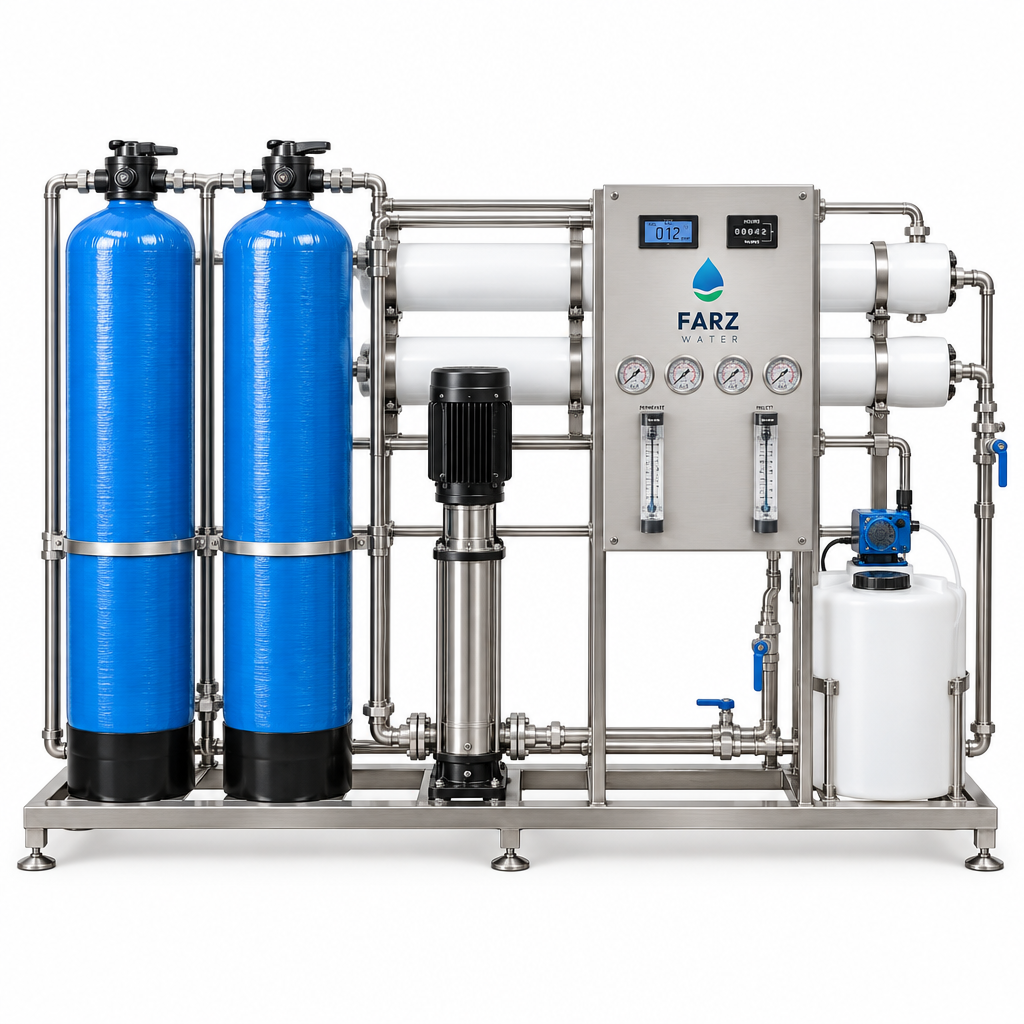 Industrial RO Plant 6000 GPD skid-mounted reverse osmosis system from FARZ Water Oman