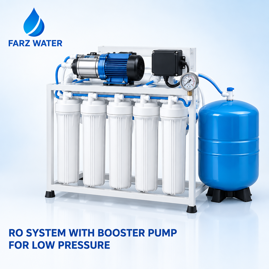 RO system with booster pump Oman for low water pressure from FARZ Water