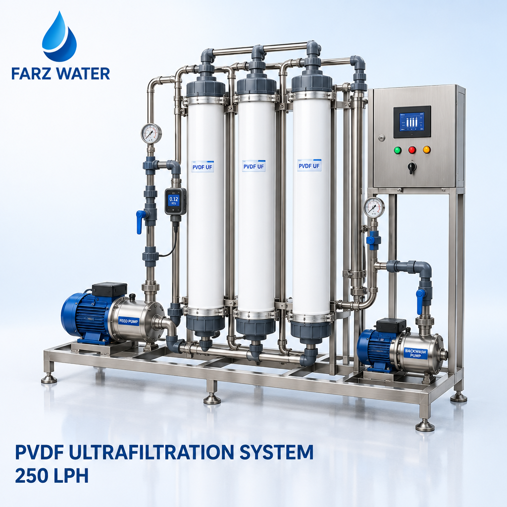 Ultrafiltration system Oman - 250 LPH PVDF hollow fibre UF skid from FARZ Water