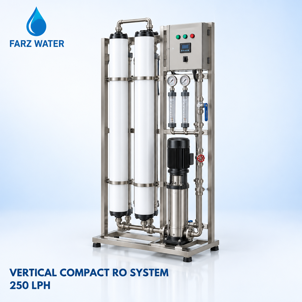 250 LPH RO plant Oman - vertical compact reverse osmosis system by FARZ Water