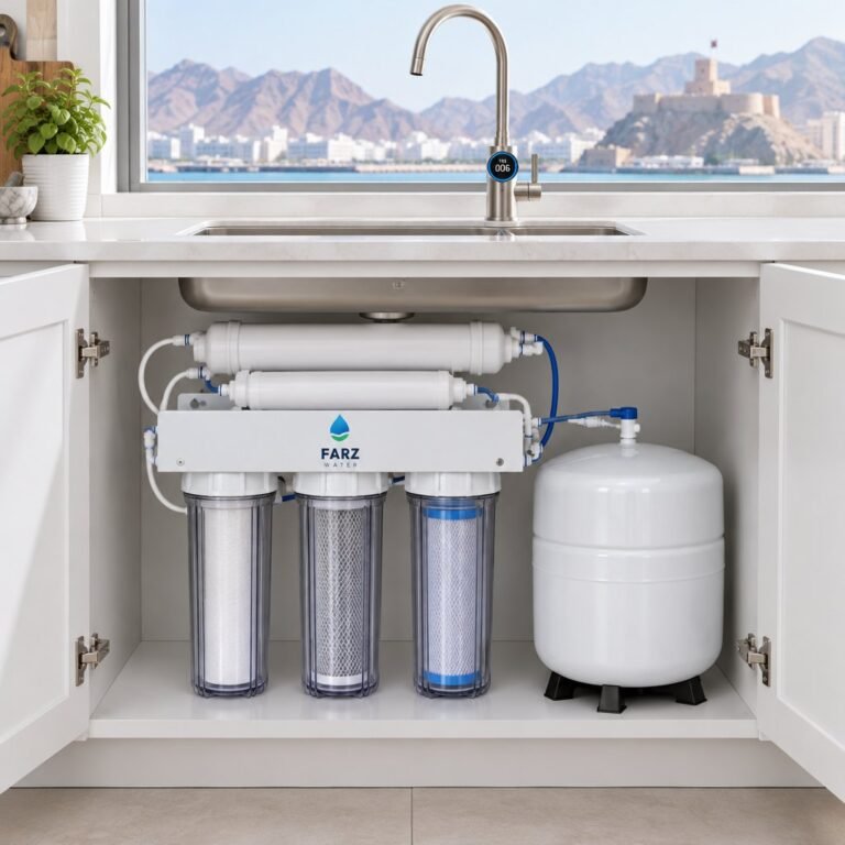 100 GPD 5-Stage RO Purifier with smart faucet in a kitchen in Muscat, Oman – Farz Water