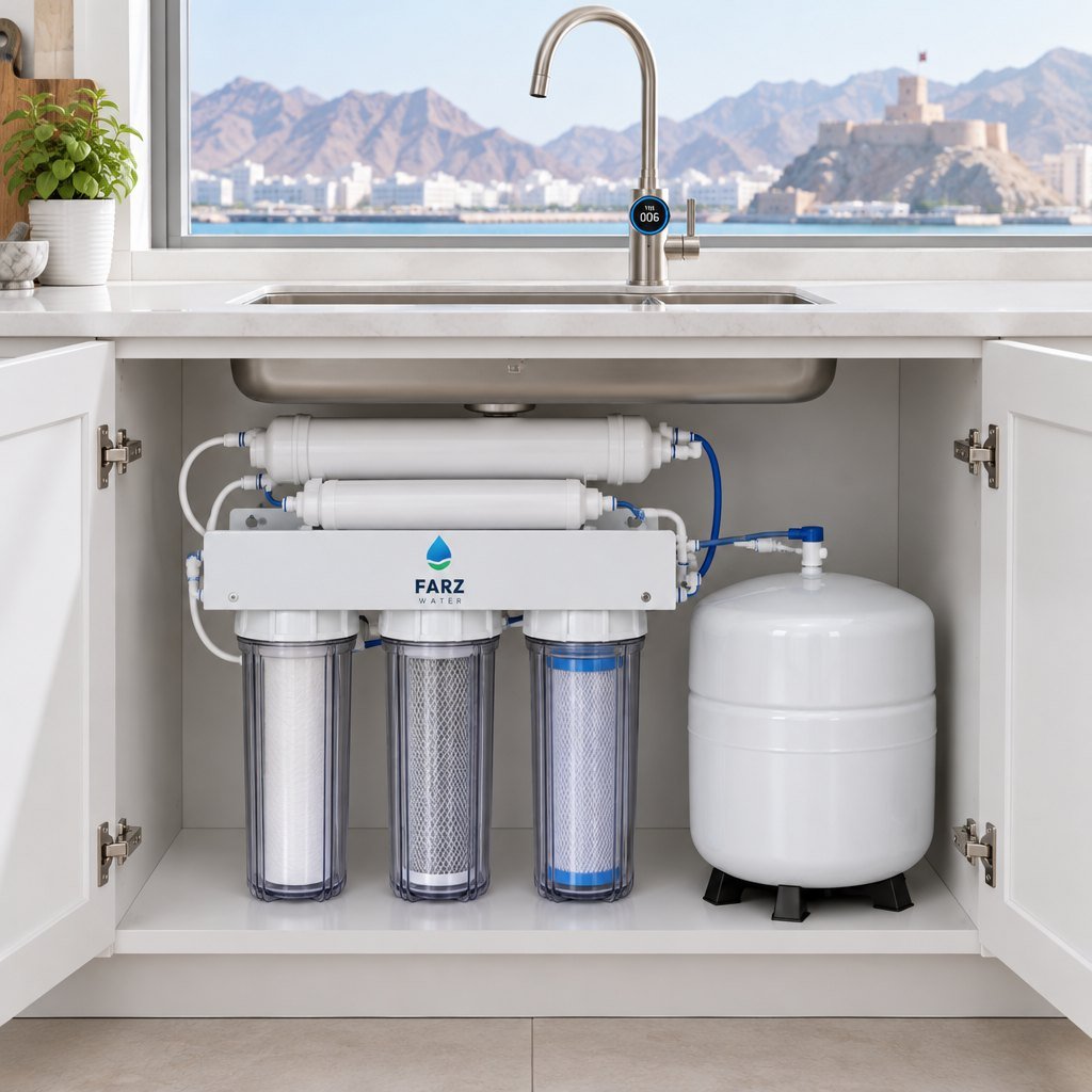 100 GPD 5-Stage RO Purifier with smart faucet in a kitchen in Muscat, Oman – Farz Water