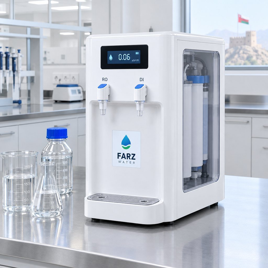 RO and DI Lab System 20 L/h benchtop unit in a laboratory in Oman – Farz Water