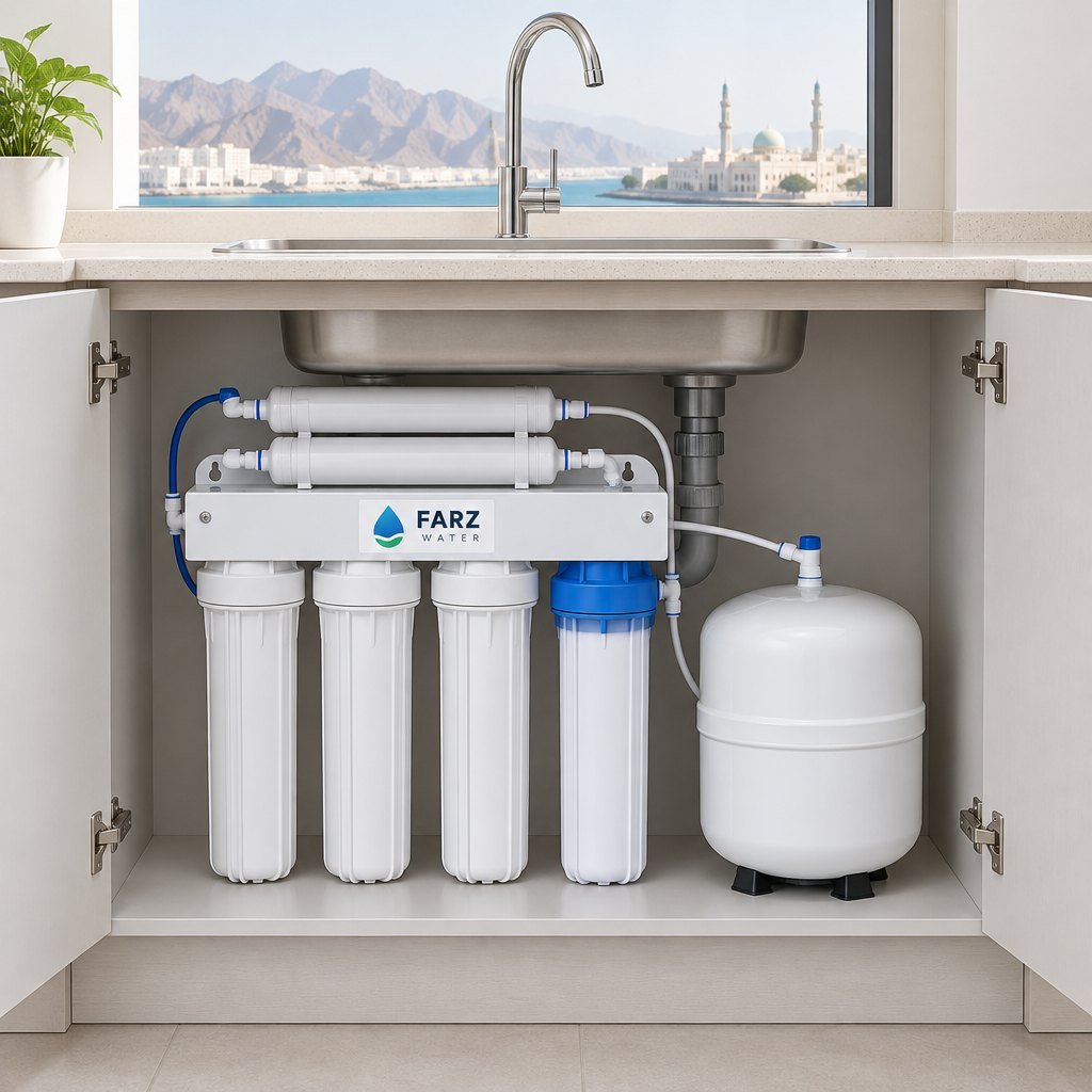 75 GPD 6-Stage RO System under a kitchen sink in an apartment in Muscat, Oman – Farz Water