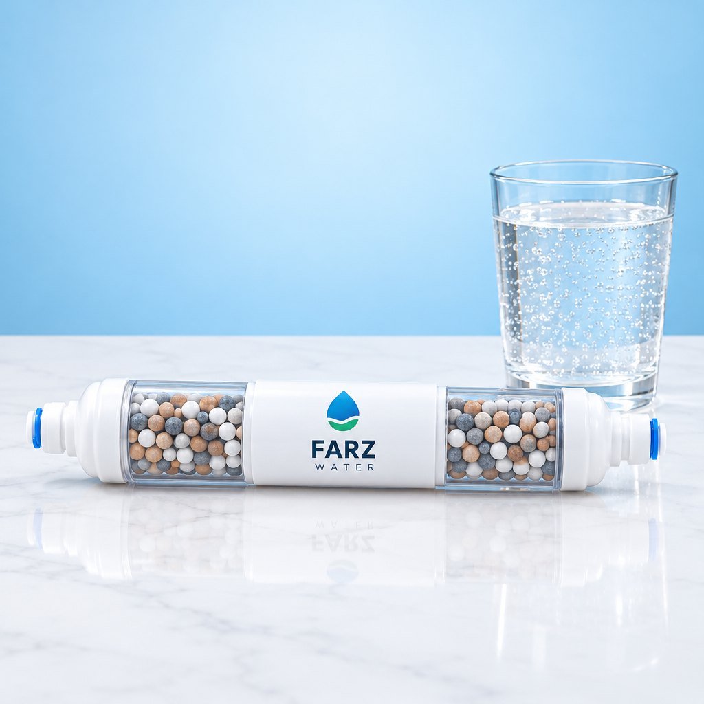 Inline Alkaline Mineral Cartridge with mineral beads for RO systems – Farz Water Oman