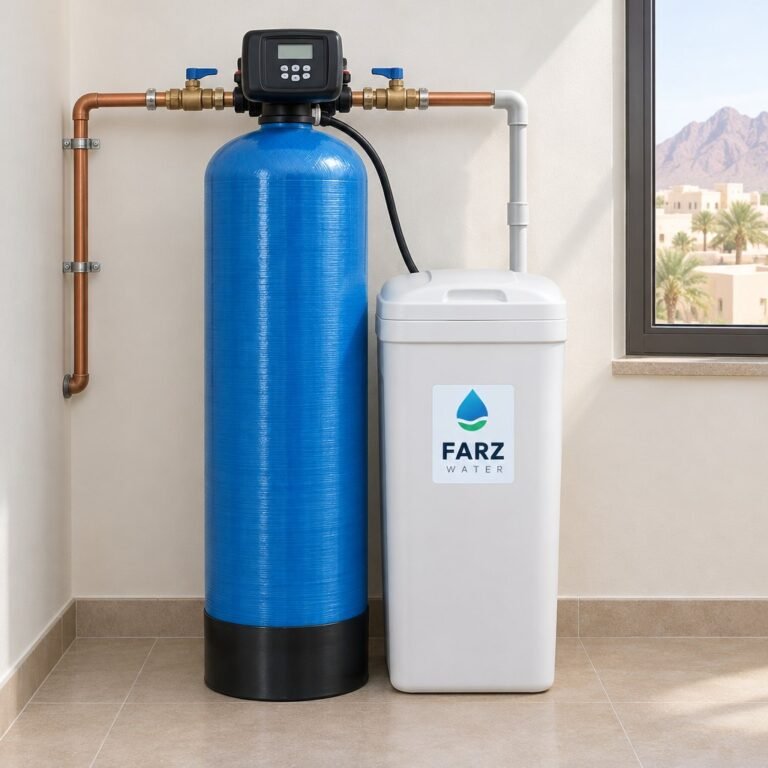 Anti-Scale Softener with Autotrol valve and brine tank in Muscat, Oman – Farz Water