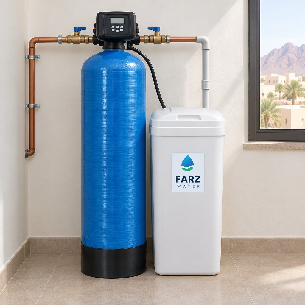 Anti-Scale Softener with Autotrol valve and brine tank in Muscat, Oman – Farz Water