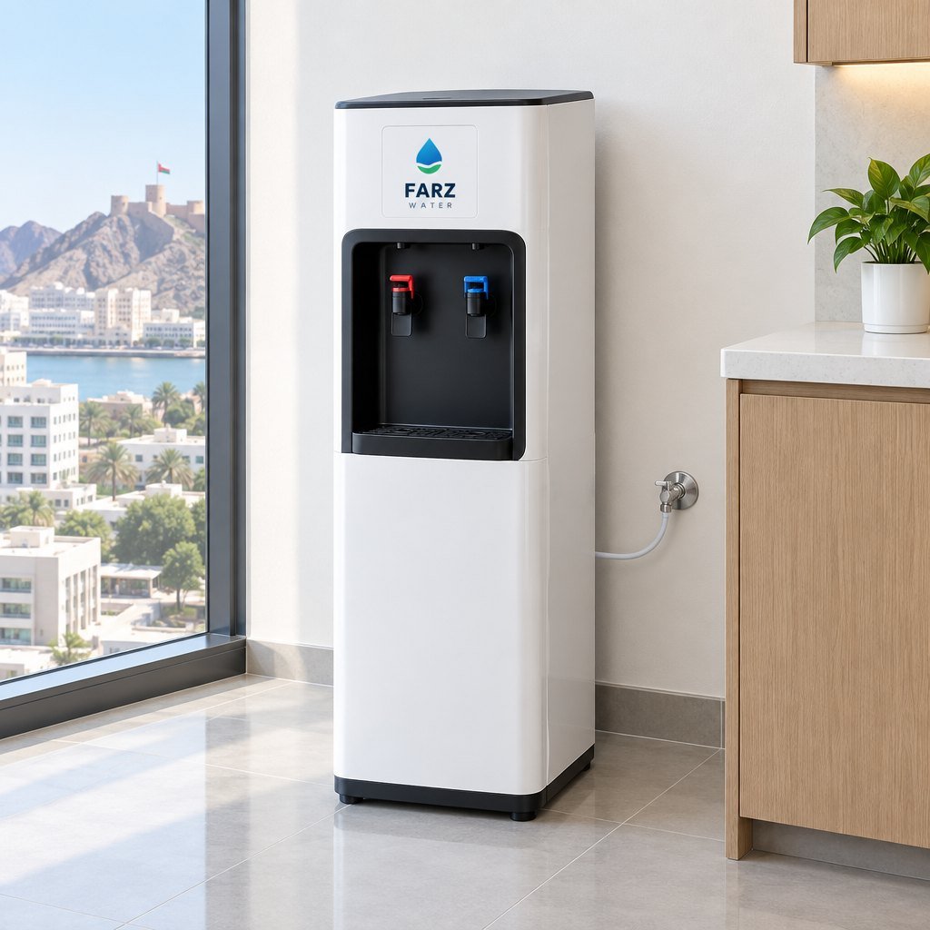 Bottle-Less Water Cooler with filtration in a modern office in Muscat, Oman – Farz Water