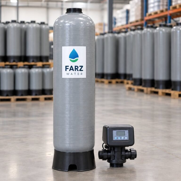 FRP Pressure Vessel 1354 grey fiberglass tank with control valve – Farz Water Oman