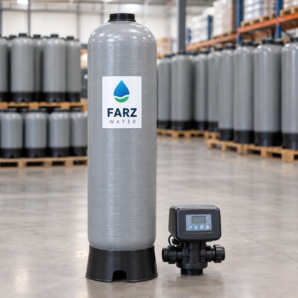 FRP Pressure Vessel 1354 grey fiberglass tank with control valve – Farz Water Oman