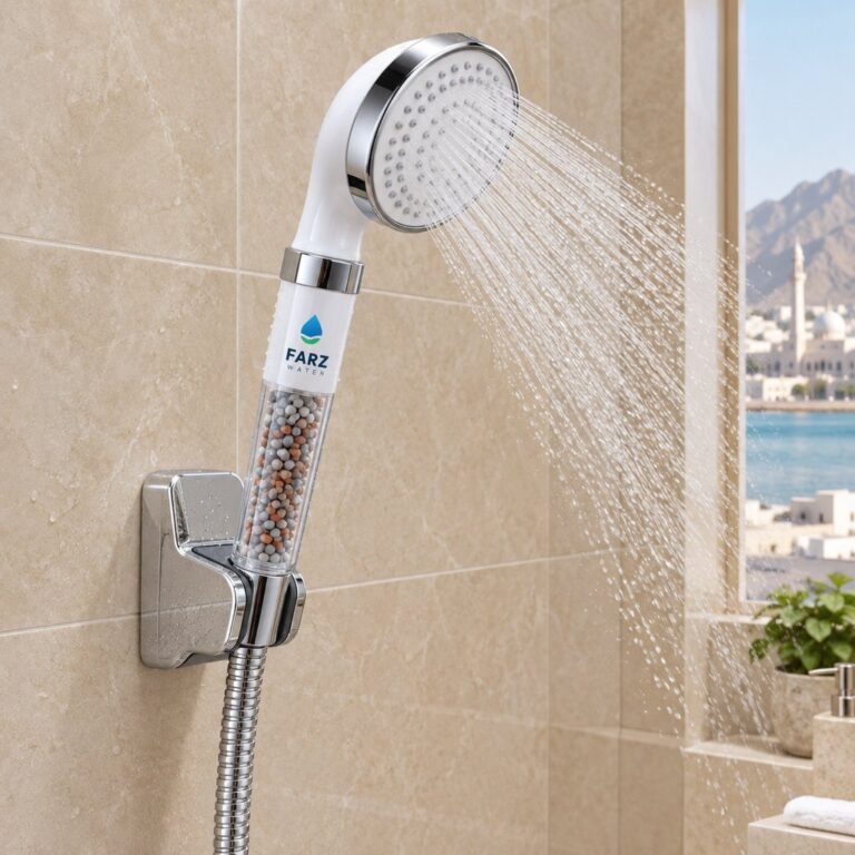 Handheld Shower Filter with filter cartridge in the handle in Muscat, Oman – Farz Water