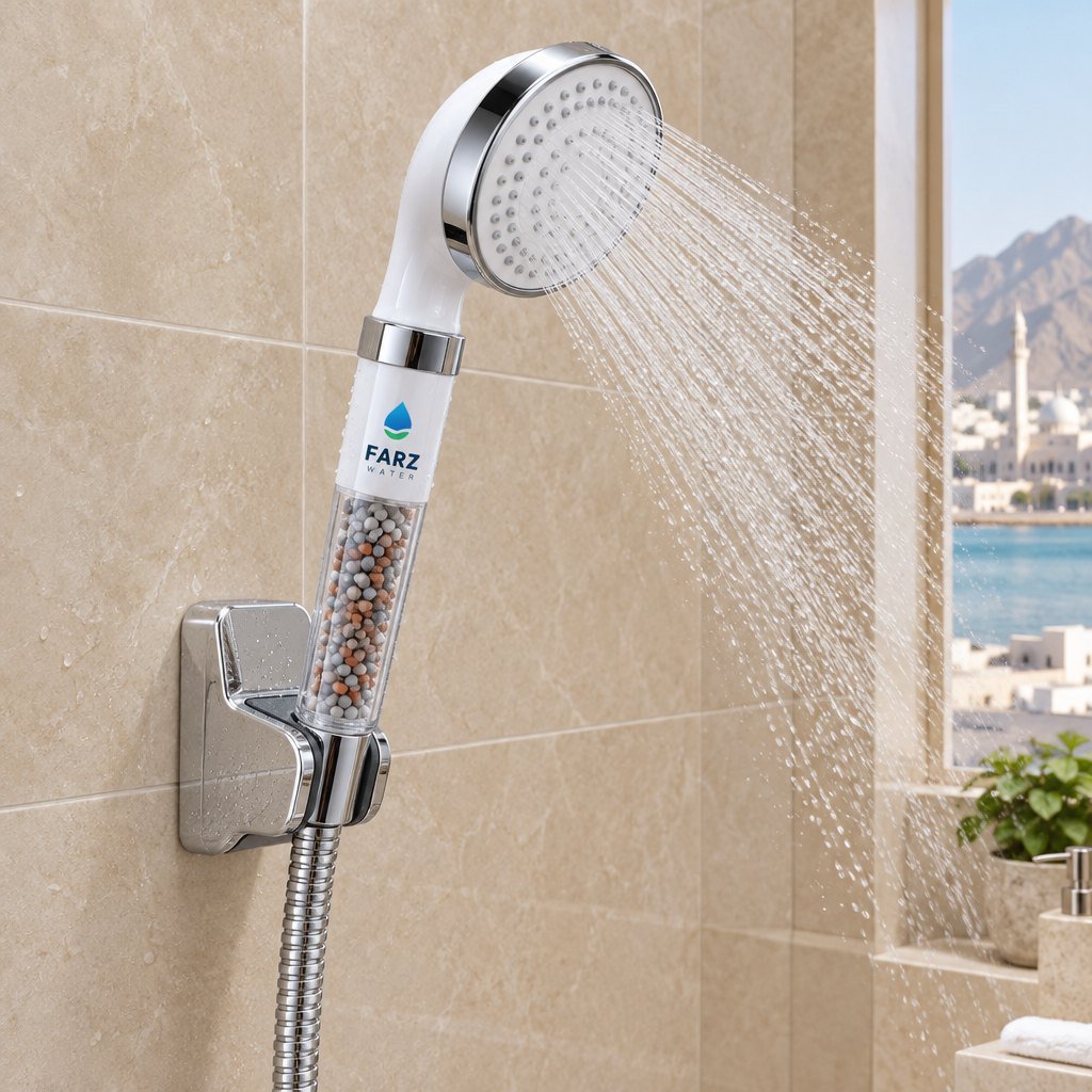 Handheld Shower Filter with filter cartridge in the handle in Muscat, Oman – Farz Water