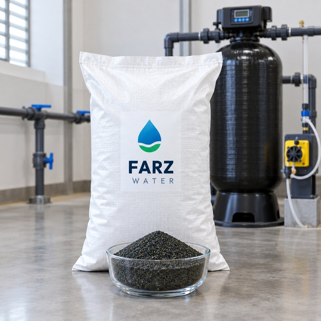 Manganese Greensand Media bag with dark green-black granules – Farz Water Oman