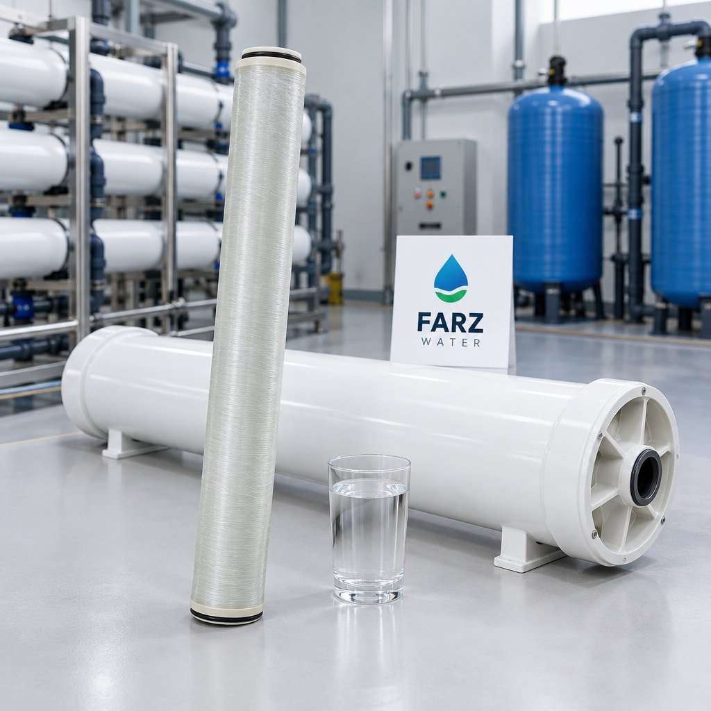 Nanofiltration Membrane 4040 element beside a pressure vessel in Oman – Farz Water