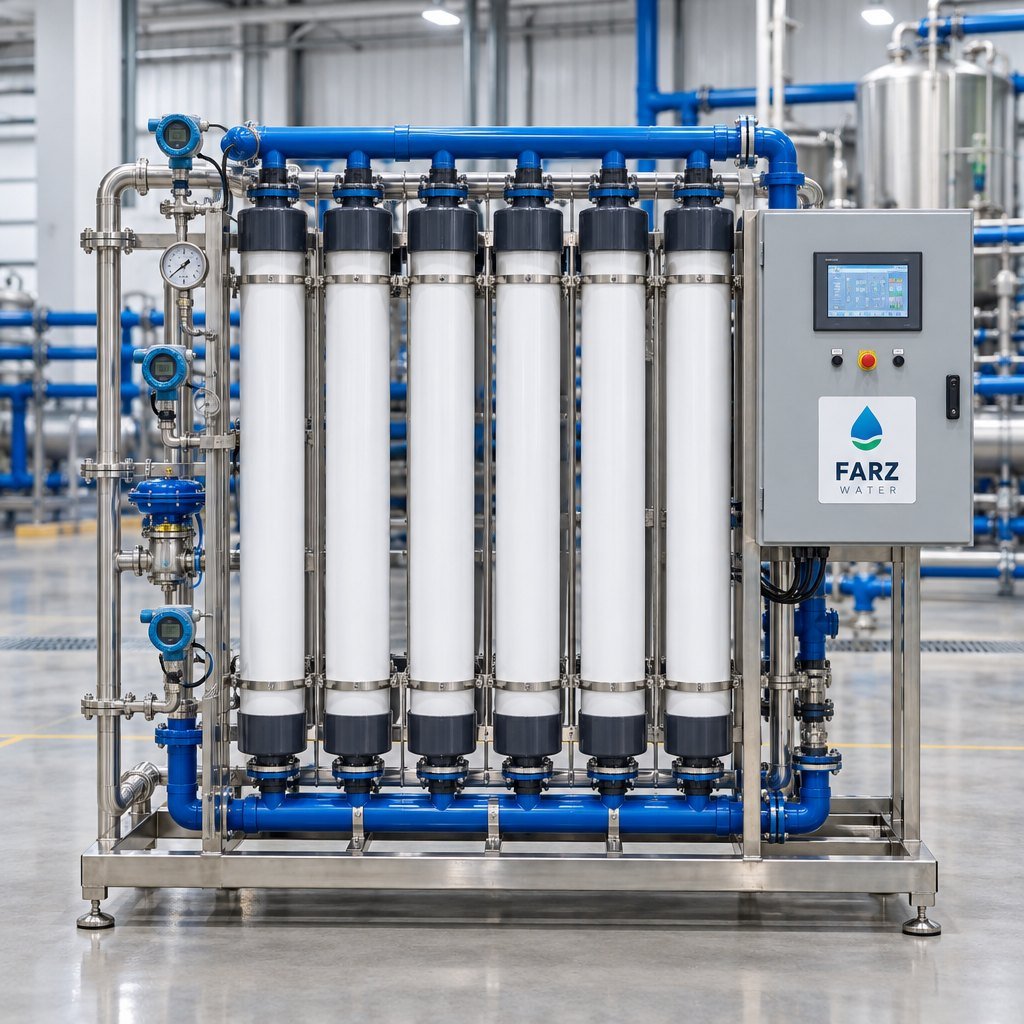 PVDF UF Membrane Skid with vertical modules in an industrial plant in Oman – Farz Water