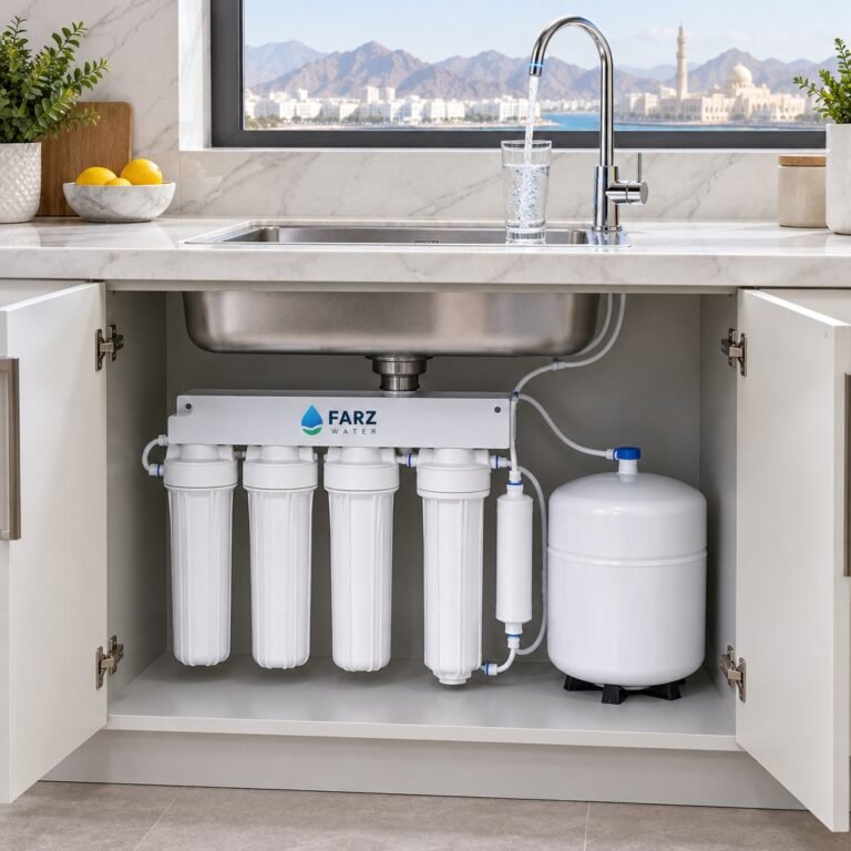 Reverse Osmosis System with LED Faucet installed in a kitchen in Muscat, Oman – Farz Water