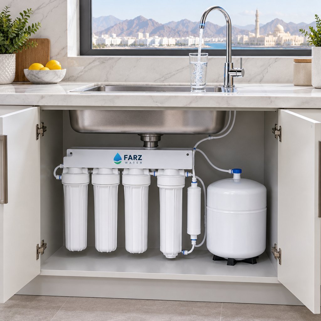 Reverse Osmosis System with LED Faucet installed in a kitchen in Muscat, Oman – Farz Water