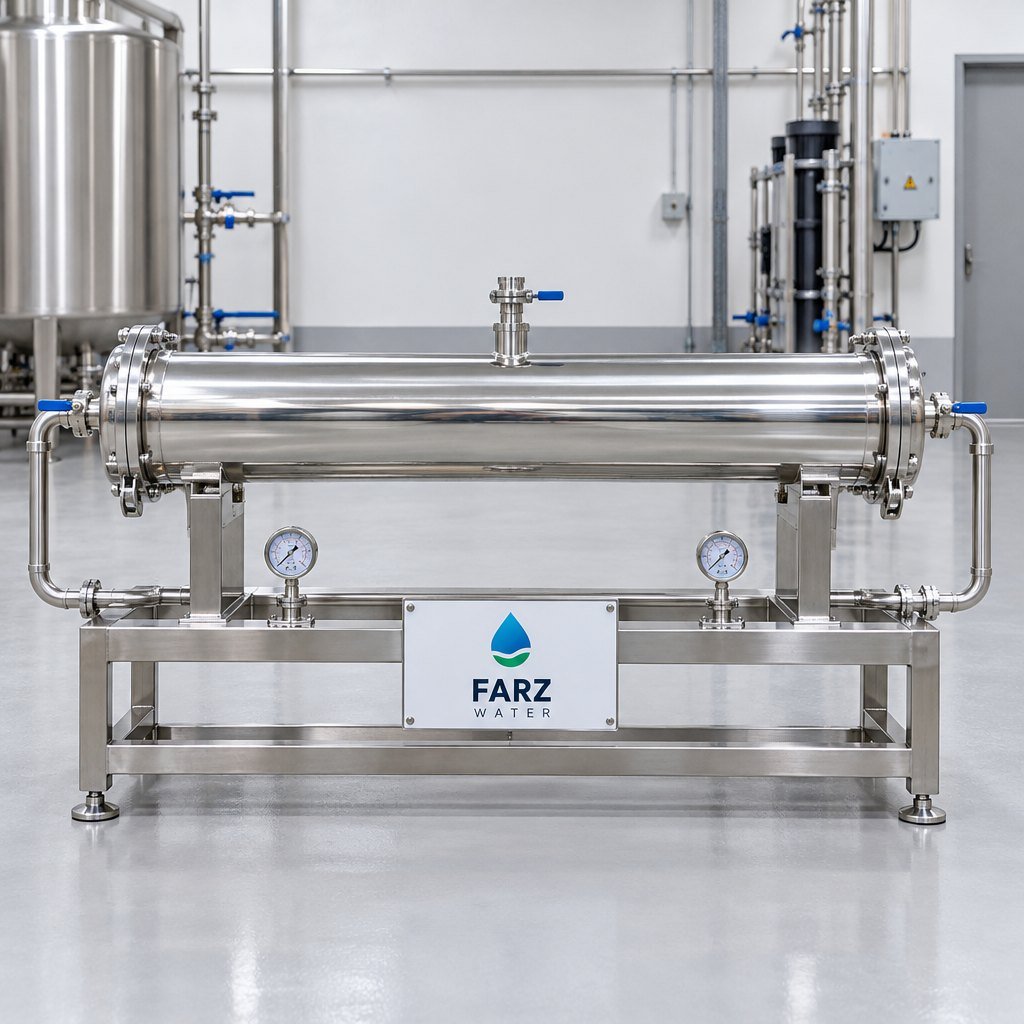RO Membrane Housing 4040 stainless steel on an RO skid in Oman – Farz Water