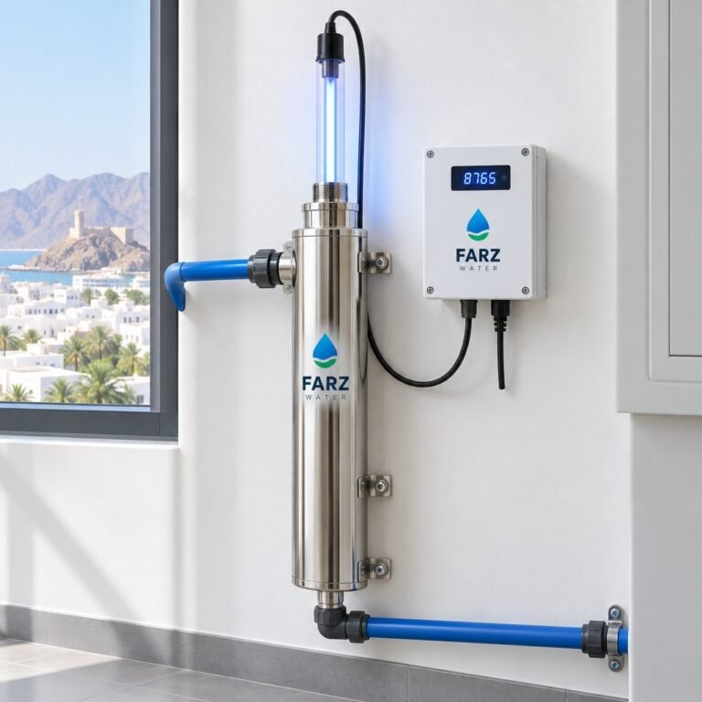 UV System with Luminor Lamp mounted in a villa utility room in Muscat, Oman – Farz Water