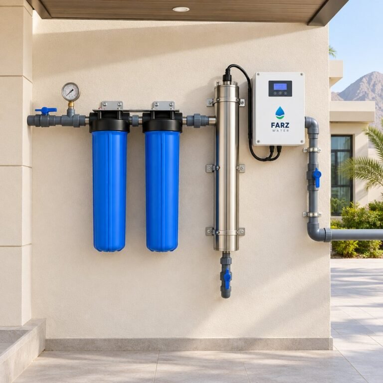 Whole-House UV Disinfection System with filters and UV chamber at a villa in Muscat, Oman – Farz Water