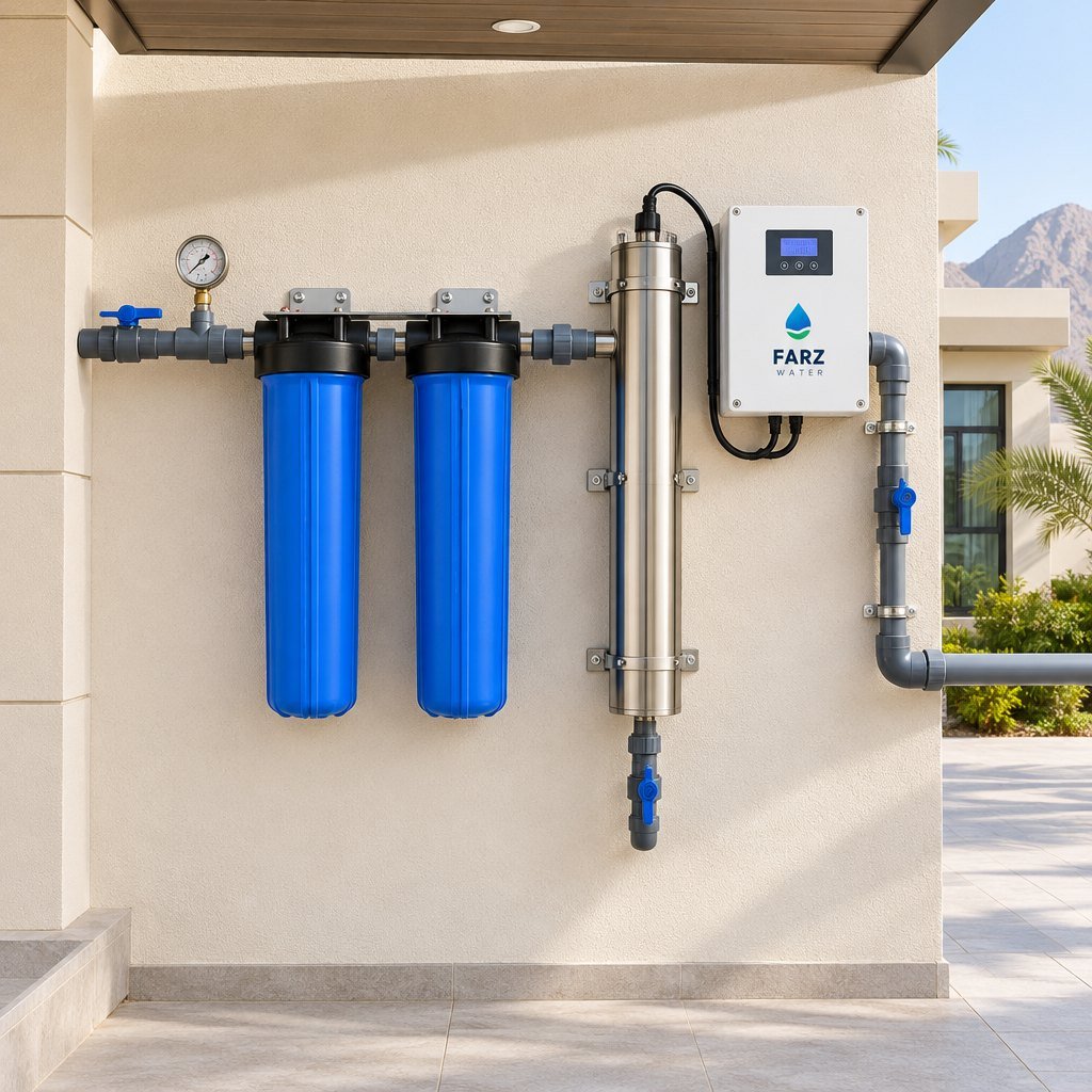 Whole-House UV Disinfection System with filters and UV chamber at a villa in Muscat, Oman – Farz Water